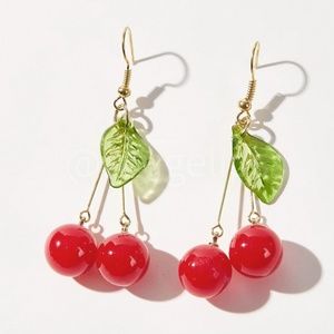 Cherry Shape Dangling Earrings Yellow Gold Tone